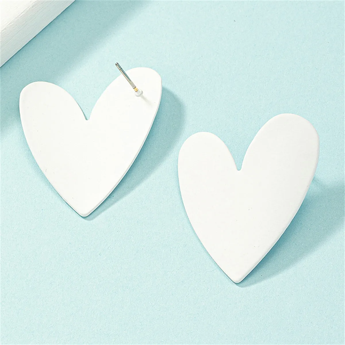 White Enamel & Silver-Plated Heart Stud Earrings