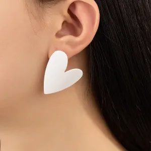 White Enamel & Silver-Plated Heart Stud Earrings