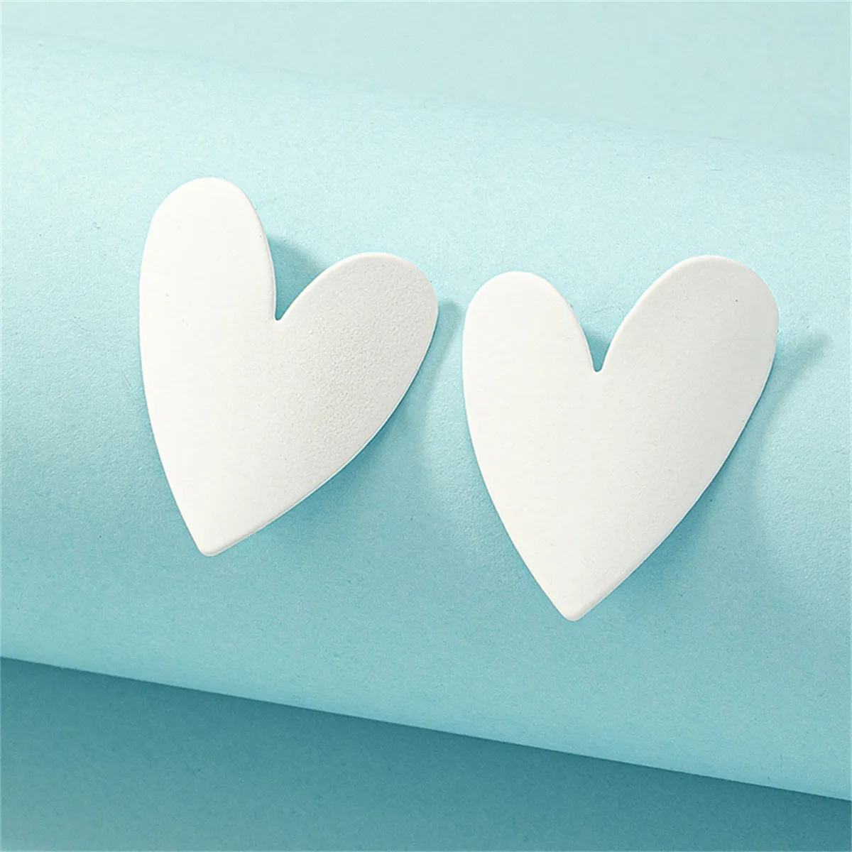 White Enamel & Silver-Plated Heart Stud Earrings