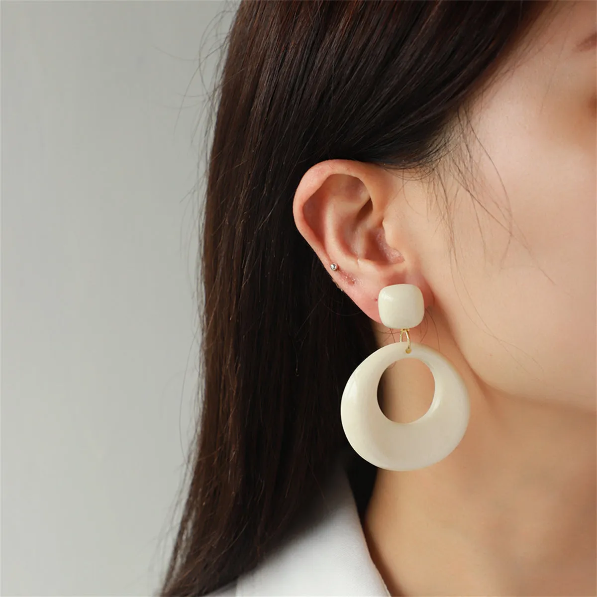 White Resin & 18K Gold-Plated Circle Drop Earrings