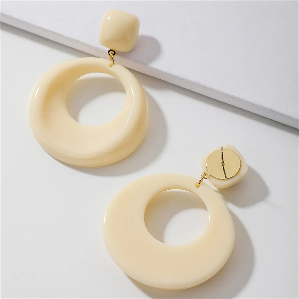 White Resin & 18K Gold-Plated Circle Drop Earrings