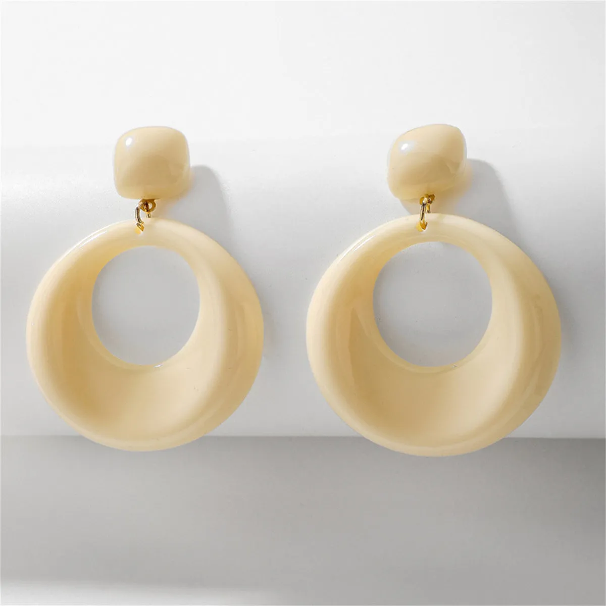 White Resin & 18K Gold-Plated Circle Drop Earrings