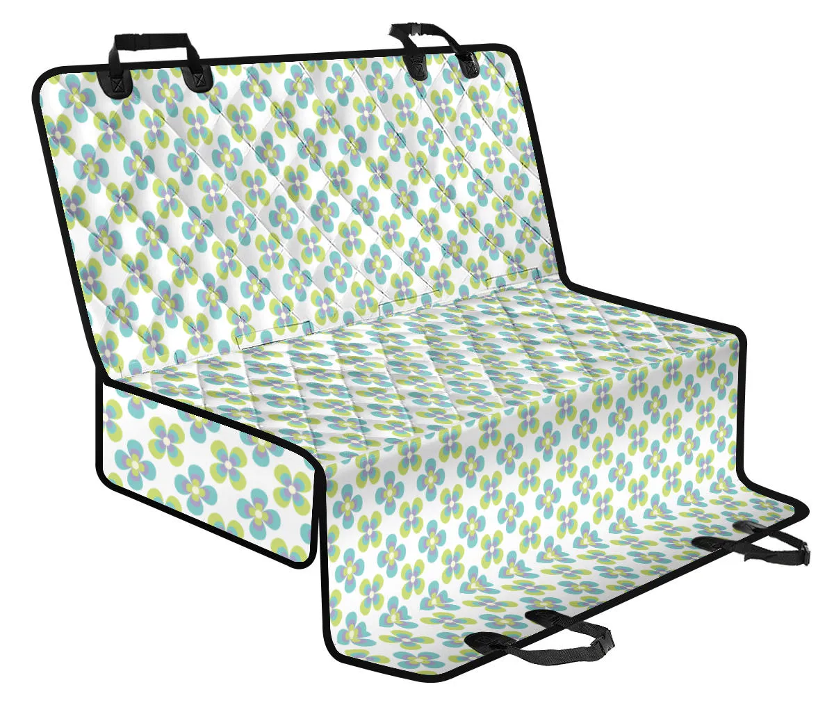 White With Green Retro Hippie Flowers Pet Hammock Back Seat Protector For Dogs