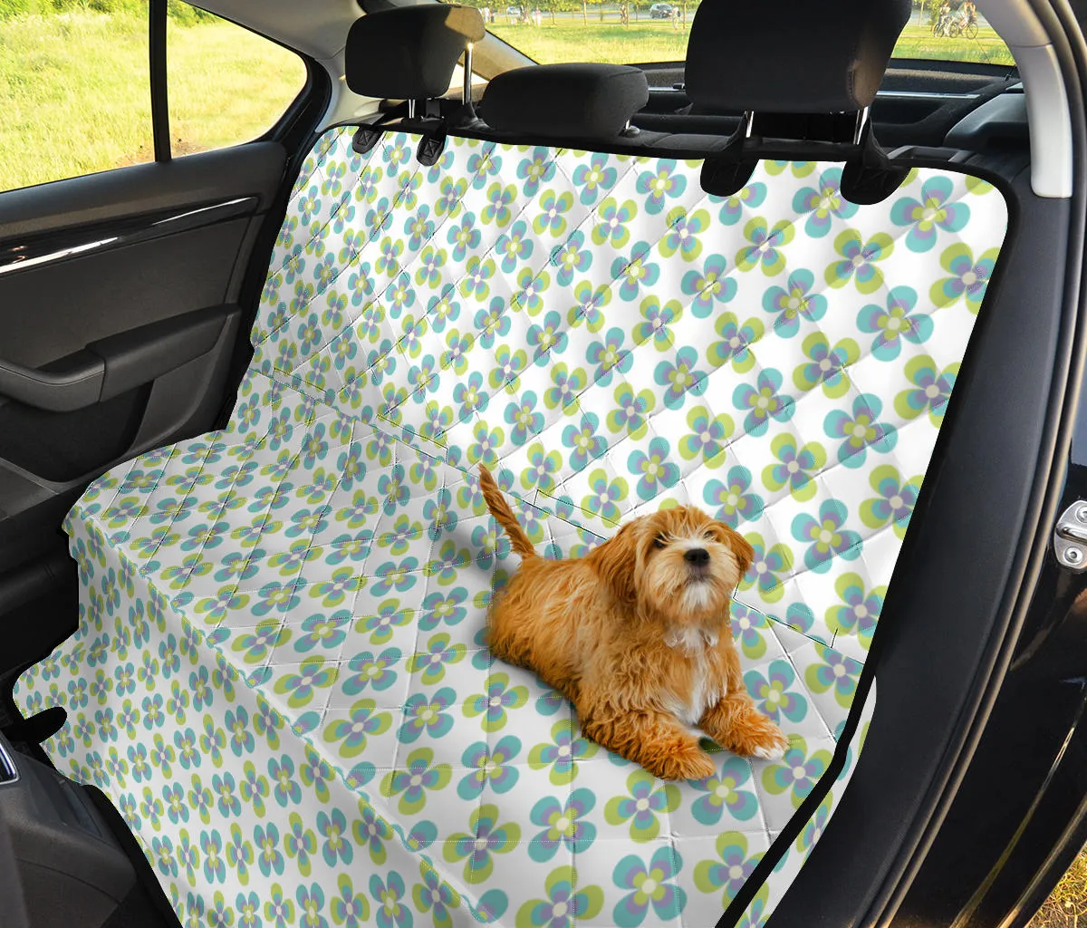 White With Green Retro Hippie Flowers Pet Hammock Back Seat Protector For Dogs