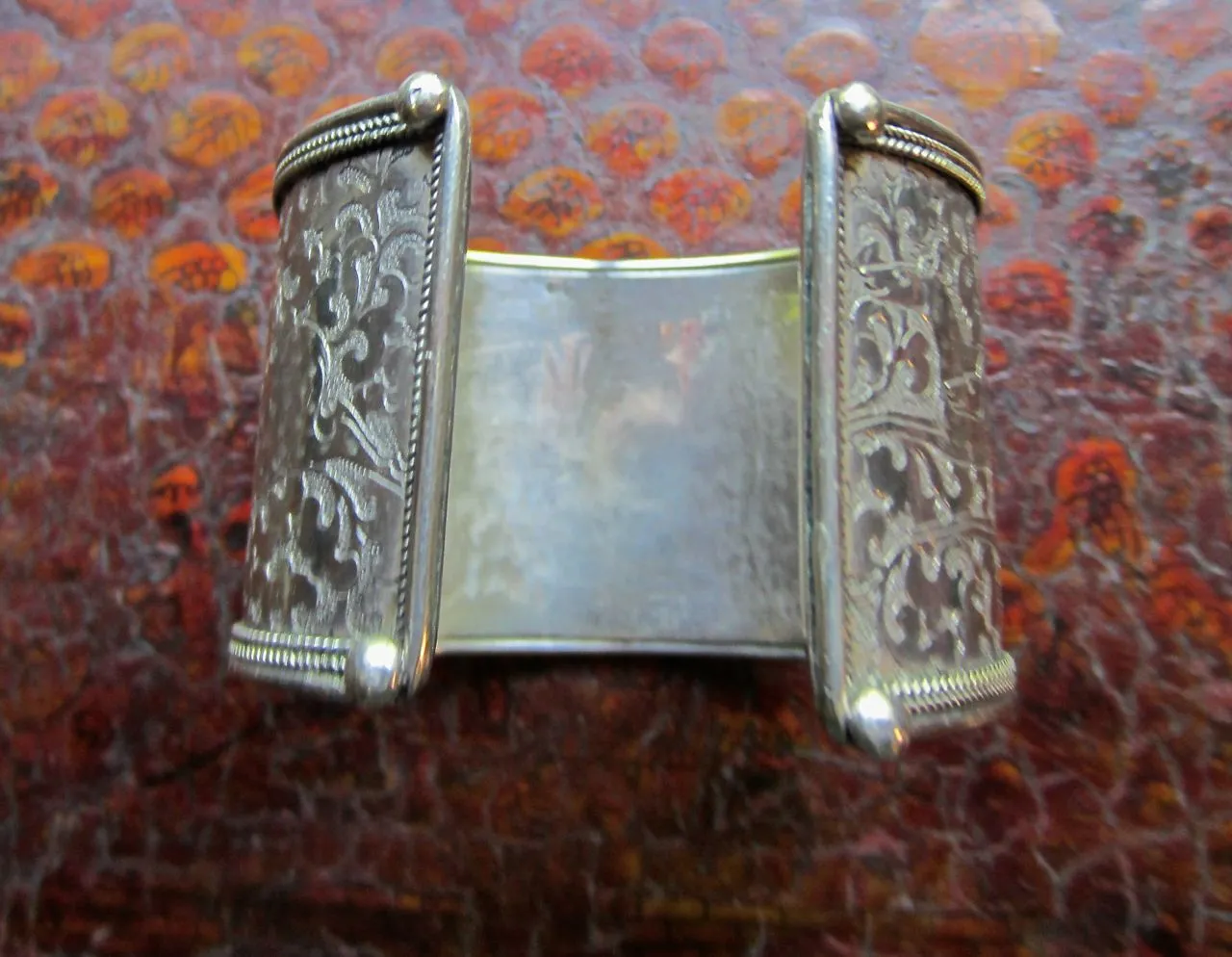 Wide Engraved Sterling Cuff from the Himalayas