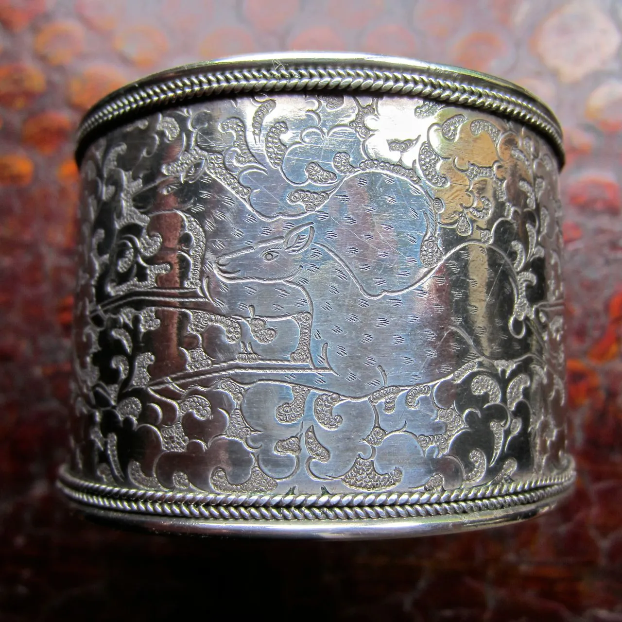 Wide Engraved Sterling Cuff from the Himalayas