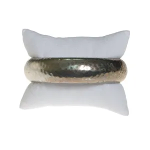 Wide Silver Tone Hammered Bangle Bracelet