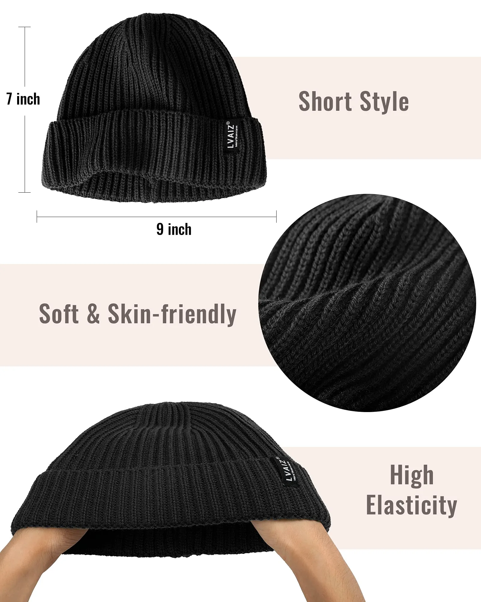 Winter Knitted Fishermen Beanie Hats for Men Wool Short Cuffed Skull Cap