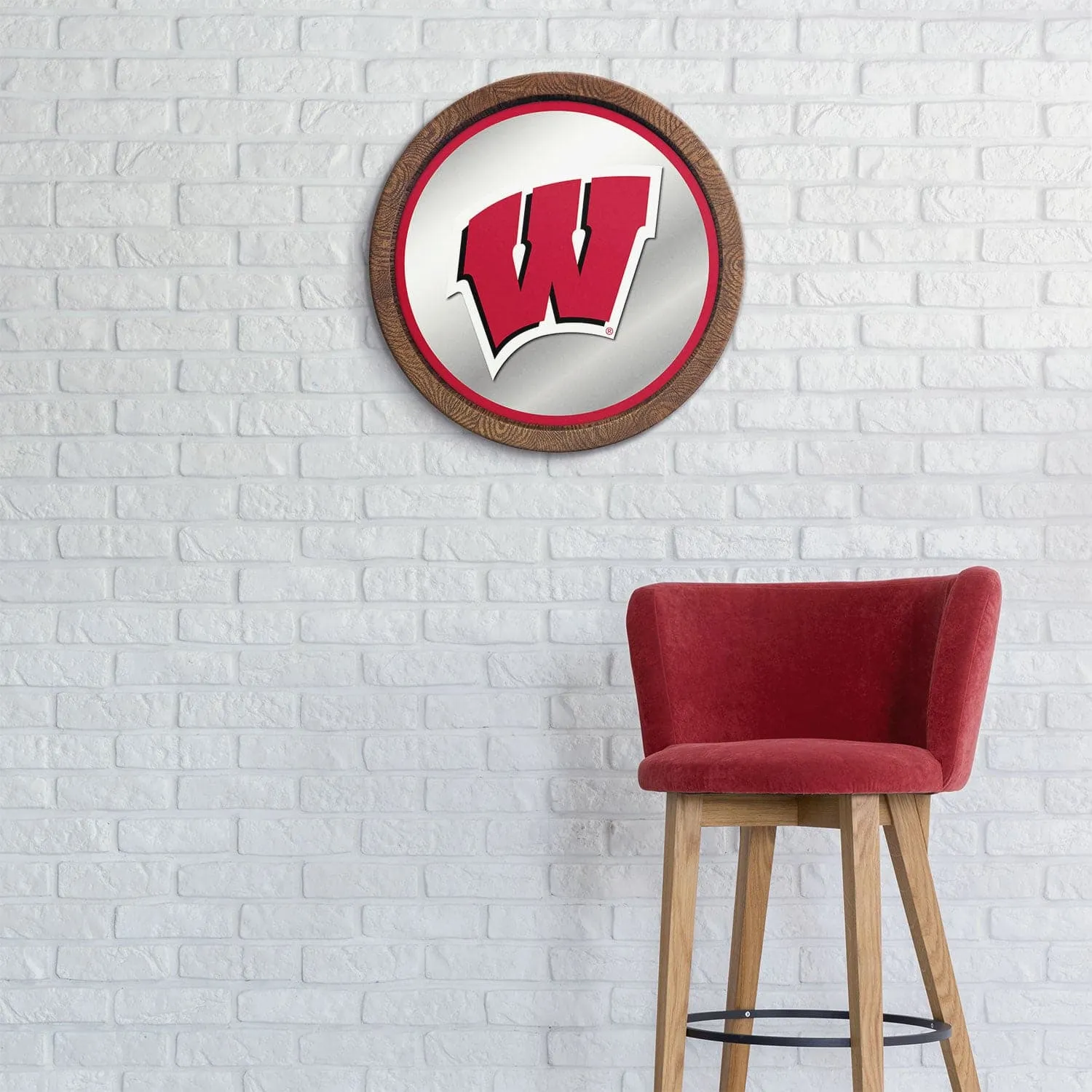Wisconsin Badgers: "Faux" Barrel Top Mirrored Wall Sign