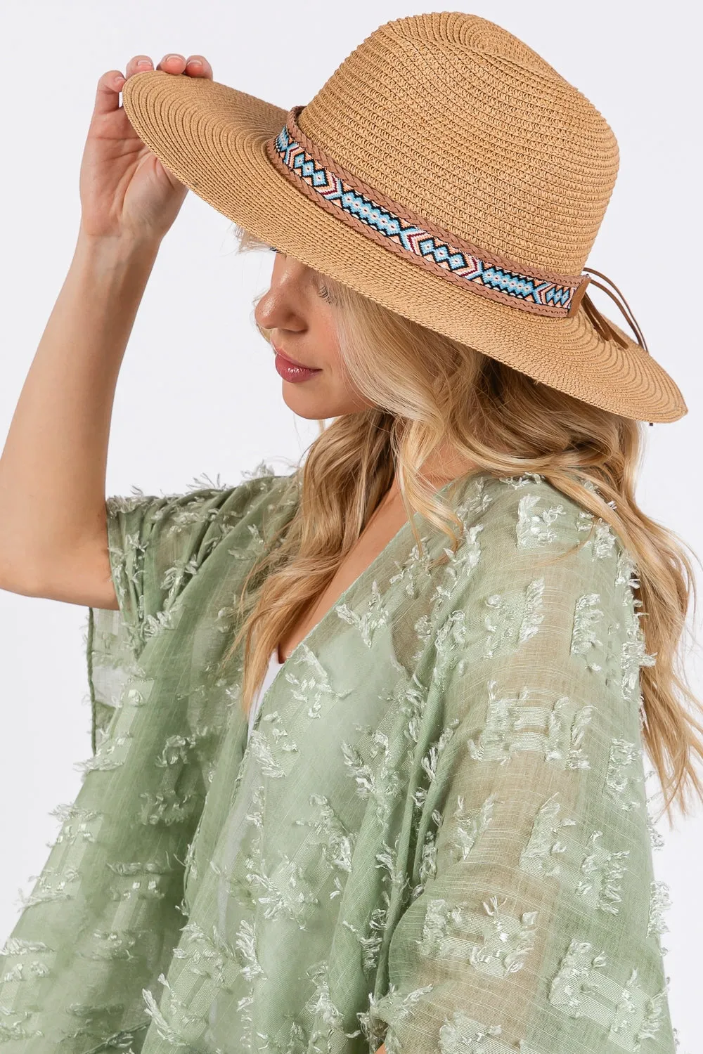 Woven Boho Band Straw Sun Hat Taupe - Pack of 6