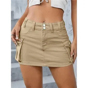 Y2K Light Khaki Cargo Denim Mini Skirt Low Waist Extra Short Bodycon Skirt