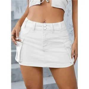 Y2K White Cargo Denim Mini Skirt Low Waist Extra Short Bodycon Skirt