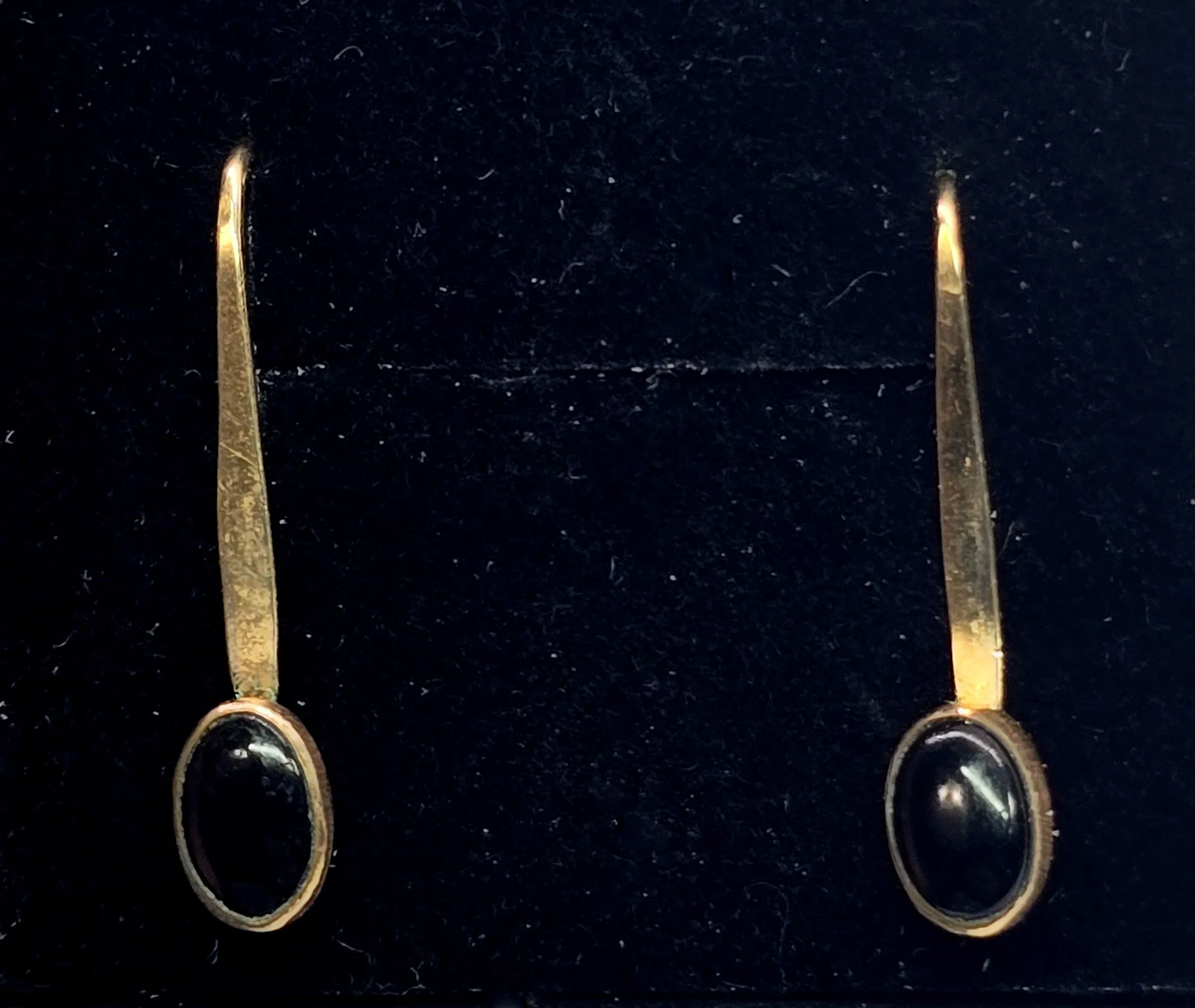 Yellow gold filled black onyx gemstone vintage modernist earrings