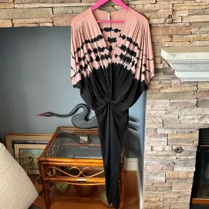 YFB NWOT Slinky Siren Tiger Eye Maxi Dress Twist Knot Boho Tie Dye Pink Black M