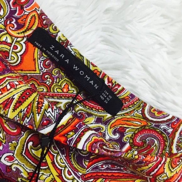 ZARA Woman Colorful Mosaic Flowy Paisley A-Line Mini Skirt XS High Waist NWT