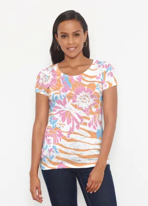 Zebra Posy Orange (8119) ~ Short Sleeve Scoop Shirt