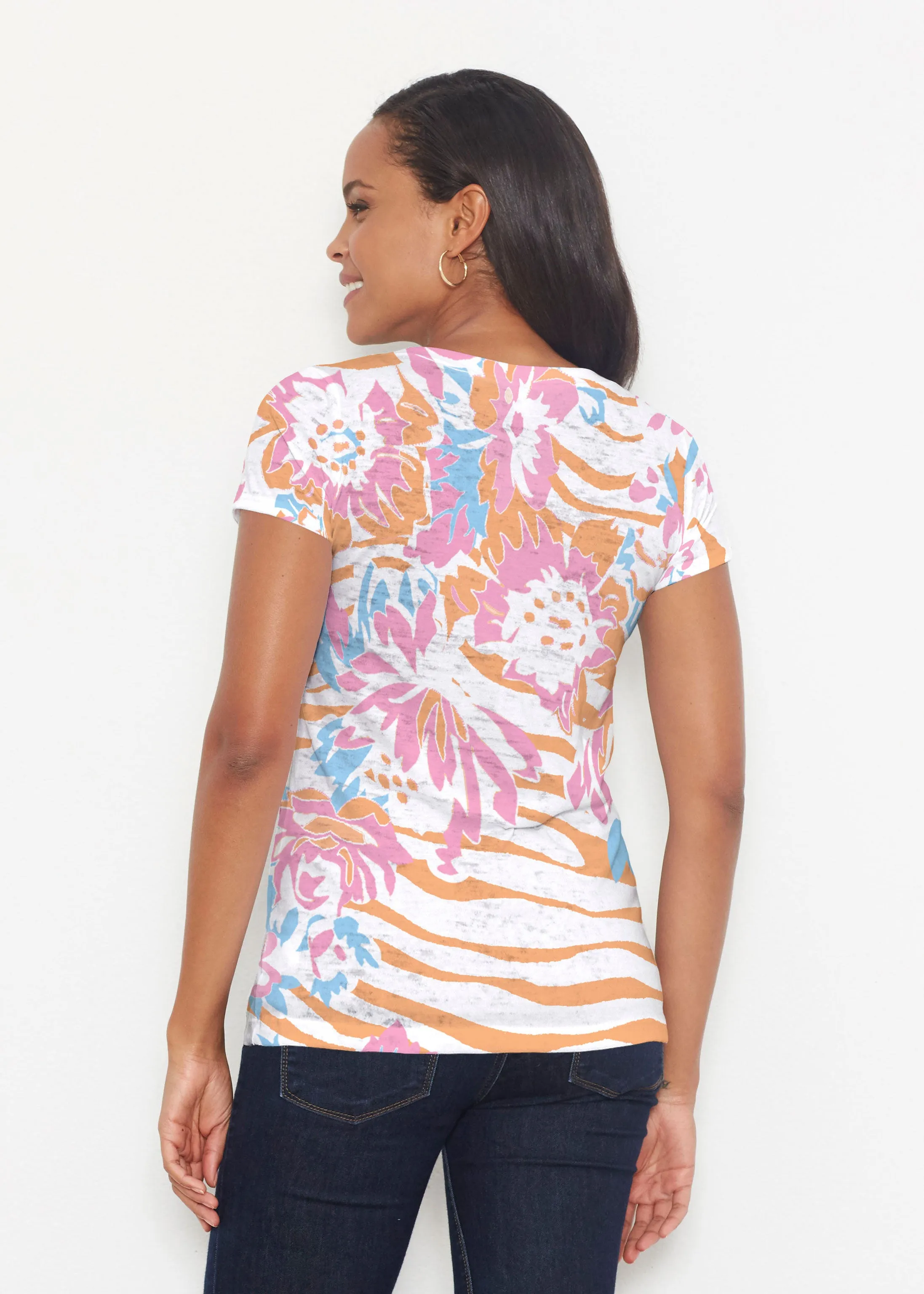 Zebra Posy Orange (8119) ~ Short Sleeve Scoop Shirt