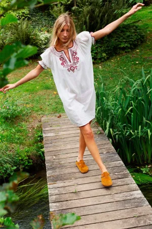 Zoé White Pink Embroidery Dress